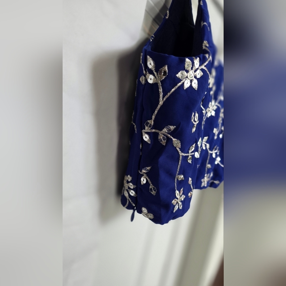 Blue Sequence With Silver Embroidery Work Georgette Lehenga Choli - Picture 12 of 13